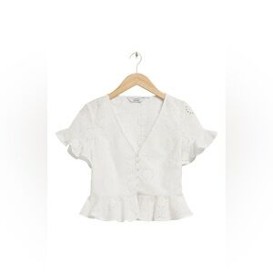 & Other Stories Broderie Anglaise Cotton Peplum Blouse
